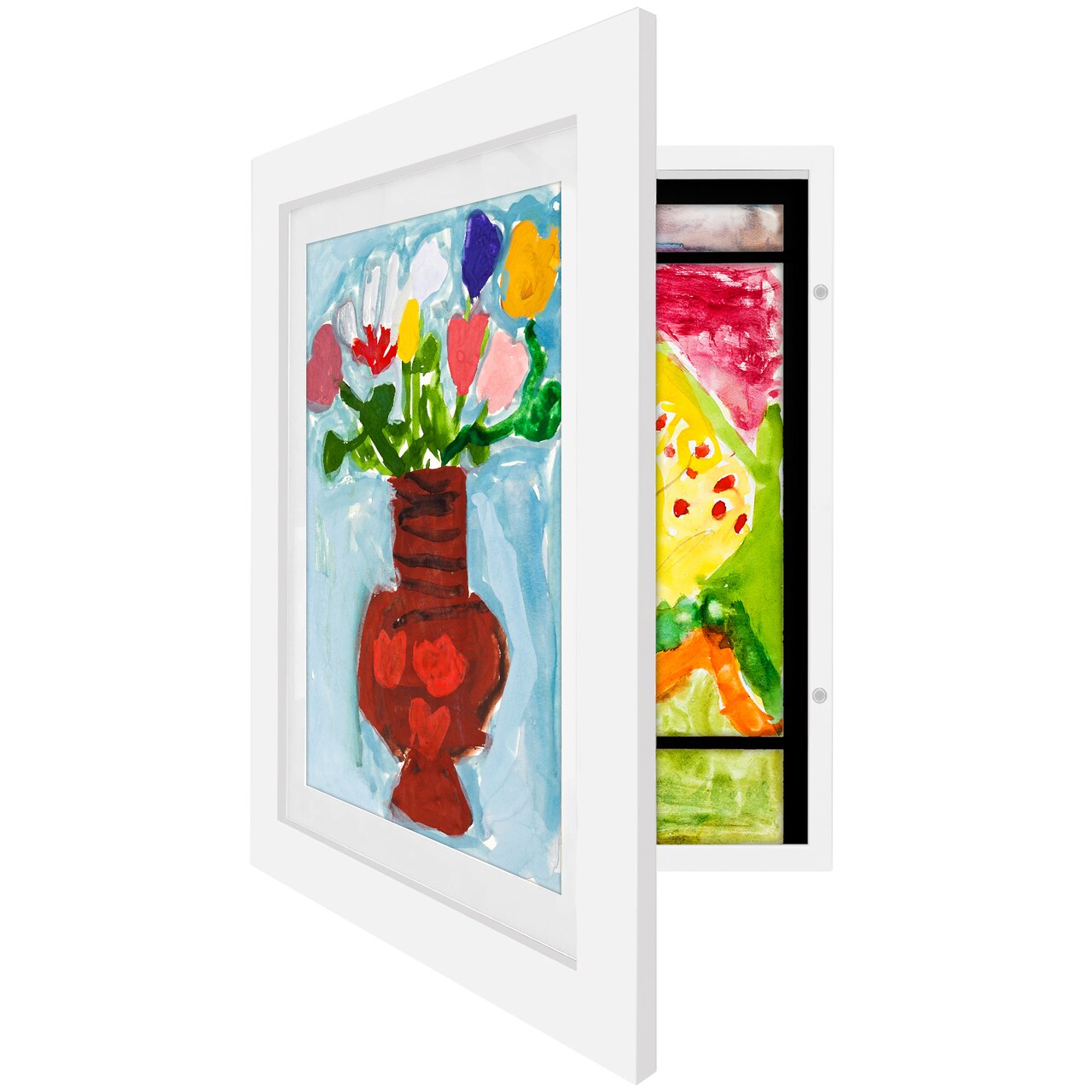 Americanflat 10x12.5 Kids Art Frame - 8.5x11 with Mat or 10x12.5 without Mat - Kids Artwork Frame - Magnetic Frame Closure - Shatter Resistant Glass - Hanging Hardware